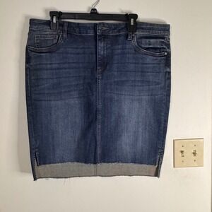 Kut From The Kloth Denim Pencil Skirt Raw Hem Midi Blue Jeans Women 14